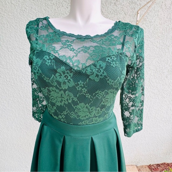 MIUSOL XL green midi fit & flare Evening Dress Floral lace whimsical fairy prom - Picture 2 of 13